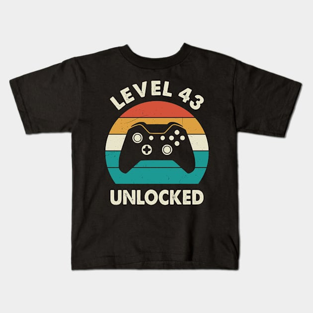 Level 43 Unlocked -Retro Sunset Vintage 1977 43rd Birthday Gift Kids T-Shirt by Merchofy